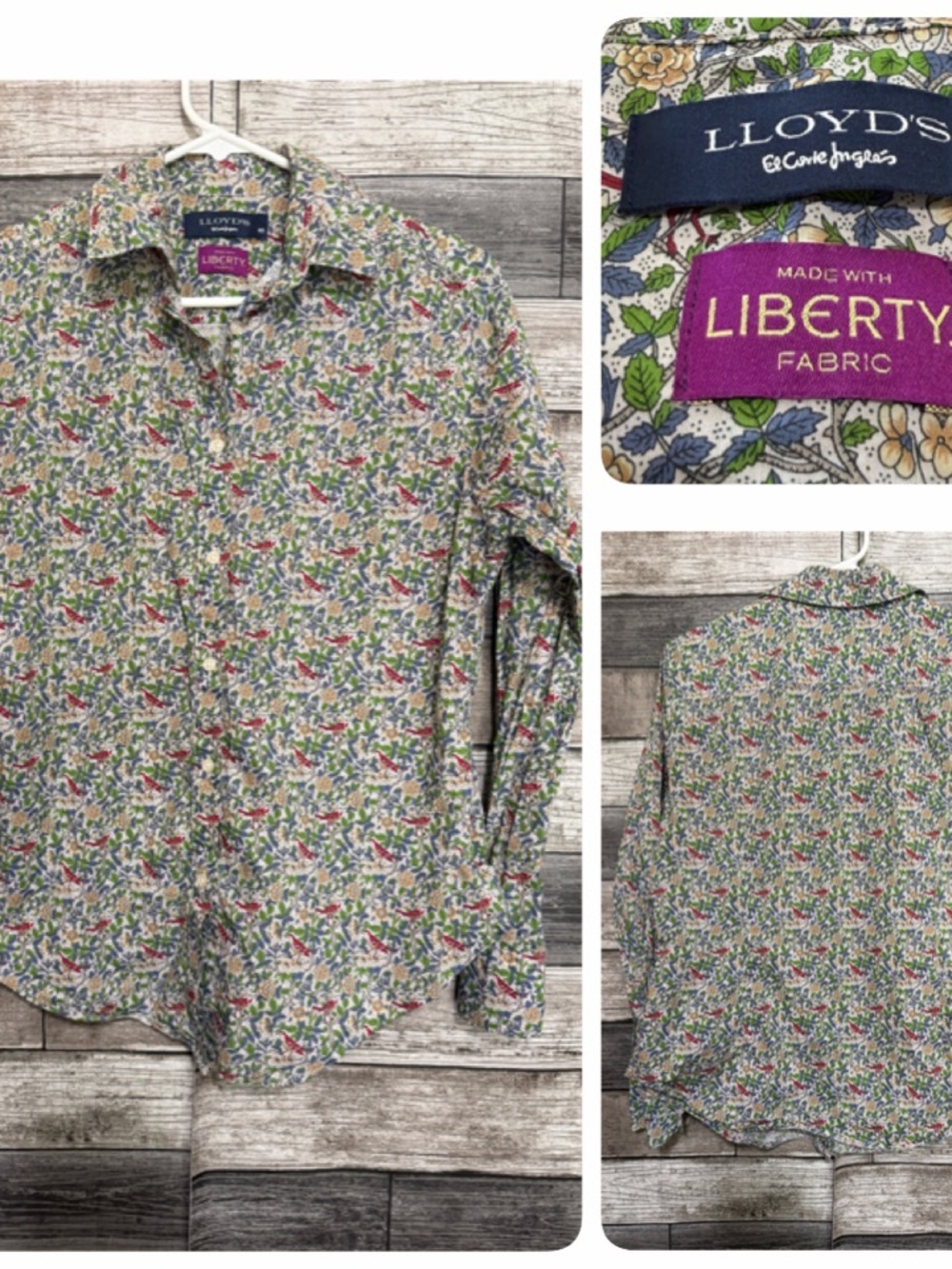 Lloyd's El Corte Ingles Floral Bird Print Button Up Shirt Sz 40 Liberty Fabric